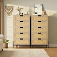 thumbnail image 6 of Rattan 5 Drawers Dresser, 23.6''Wx15.7''Dx47.2''H Boho Dresser with Metal Handles, Modern Chest of Drawers with Anti-Tipping & Silent Slides Design for Bedroom, Hallway, Kids Room, Natural, 6 of 7