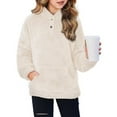 thumbnail image 2 of YunPes Girls Fleece Hoodies Bow Sherpa Fuzzy Pullover Sweatshirt Casual Kids Half Button Long Sleeve Winter Outwear Coat, 2 of 6