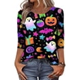 thumbnail image 3 of Halloween 3/4 Sleeve Shirts Ladies' Halloween Top Halloween Shirts for Women Halloween Clothing Cute Halloween Ghost Shirt Halloween Tee Fall Shirts Plus Size Tops Crew Neck T Shirts, 3 of 4