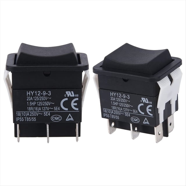 Interruptor Basculante, HY12-9-3, Interruptor Basculante Eléctrico Industrial de 6 Pines, Botón Pulsador de 125 V/250 V (2 Piezas)