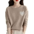 thumbnail image 3 of Women's Hand-Crochet Detail Sweater, 3D Floral Embroidered Pullover, Casual Crewneck Knit Top, Boho Chic Long Sleeve Blouse, Lightweight Textured Pullover Beige L, 3 of 10