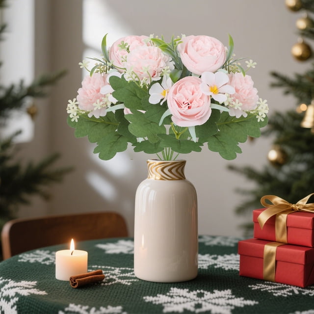 Ramo de Peonías Artificiales Realistas | Flores de Plástico Rosa, Morado, Azul y Blanco | Accesorios para Fotografía de Bodas y Decoración Navideña | Ramo de 30 Cm