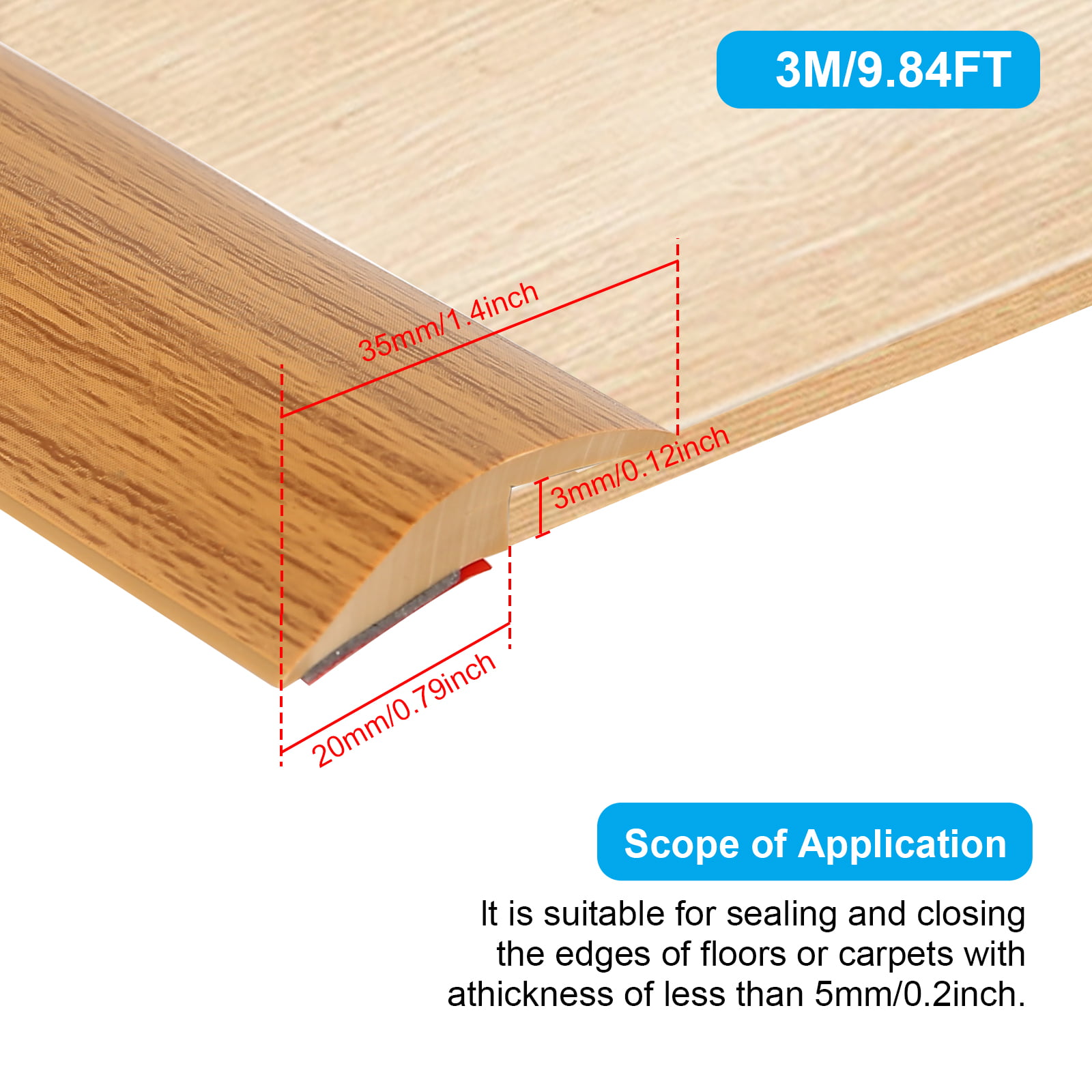 Floor Transition Strip，Self Adhesive Trim Strip from Carpet Edging to Floor Tile，PVC Threshold Transition Strips Suitable for Threshold Height Less Than 3 mm/5 mm/1 cm 