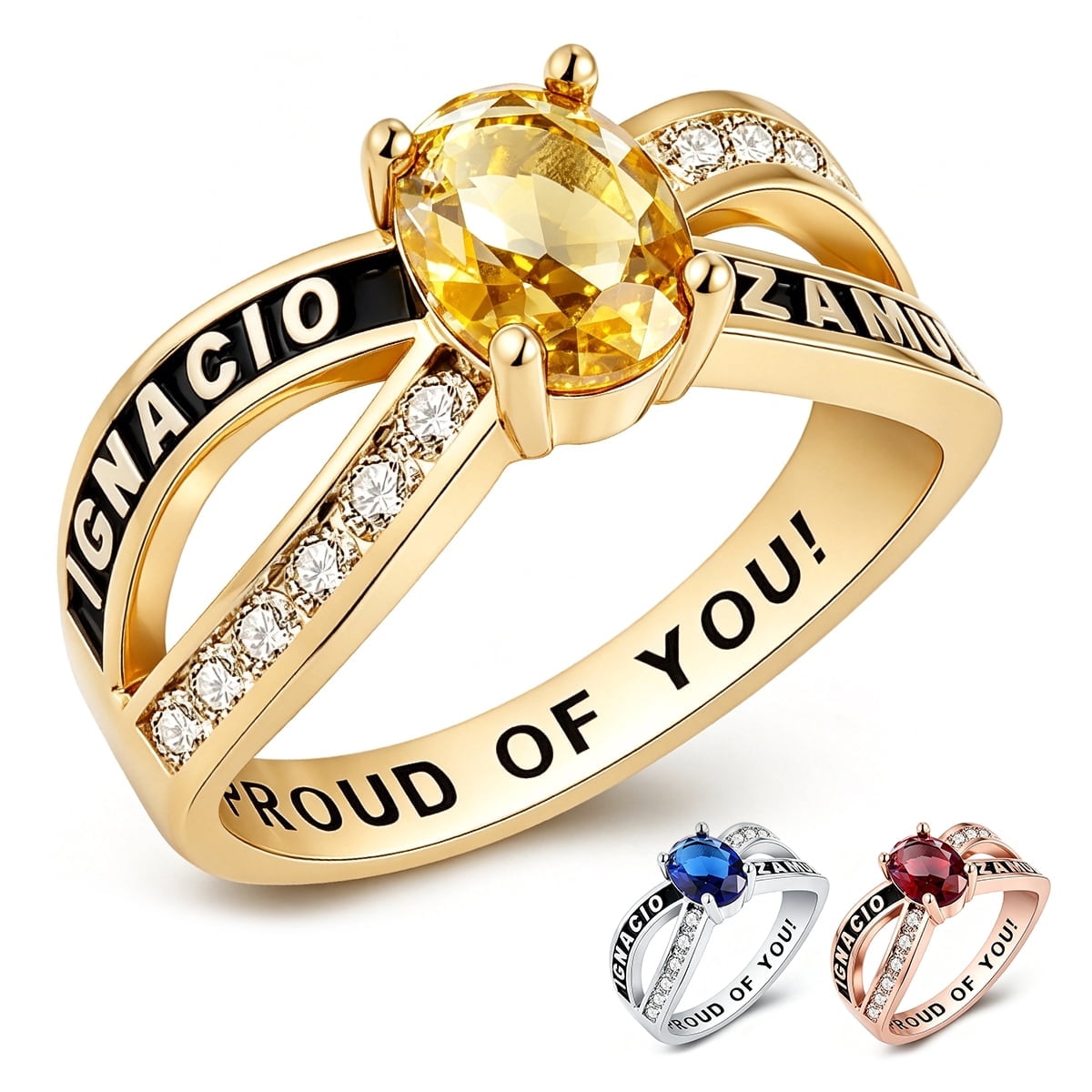 PhaedraOona Class Ring for Women - Personalized Birthstone Silver Class Rings for Student High School 2027 as Gift for Daughter Granddaughter Teacher