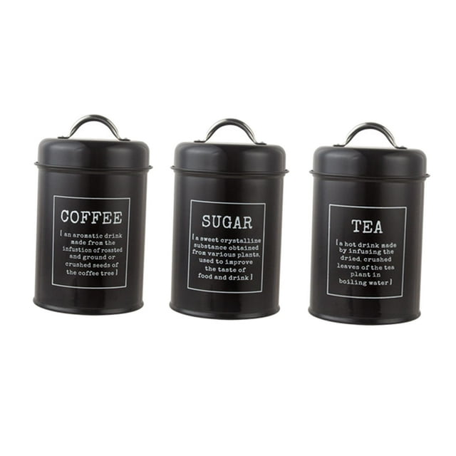 Paquete de 3 latas de almacenamiento con tapas de metal para café, té y azúcar, juego de tarros, tamaño Un negro