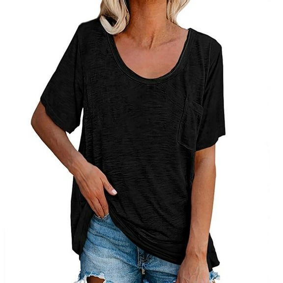 Black S WIZUTIZ Corset Tops for Women up to 30% Off Sports Comfy Summer-Beach Plus Size Tshirt Short Sleeve Cotton Soft Ladies Tops Trendy Crew Neck T-shirt Elegant Plus Tshirts Loose Fit Solid Shirt