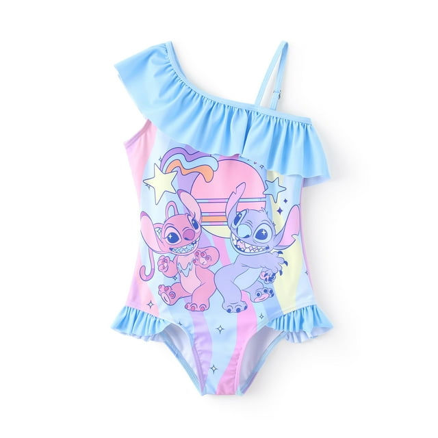 Traje de baño Disney Stitch de una pieza para niñas, UPF 50, azul, talla 3T