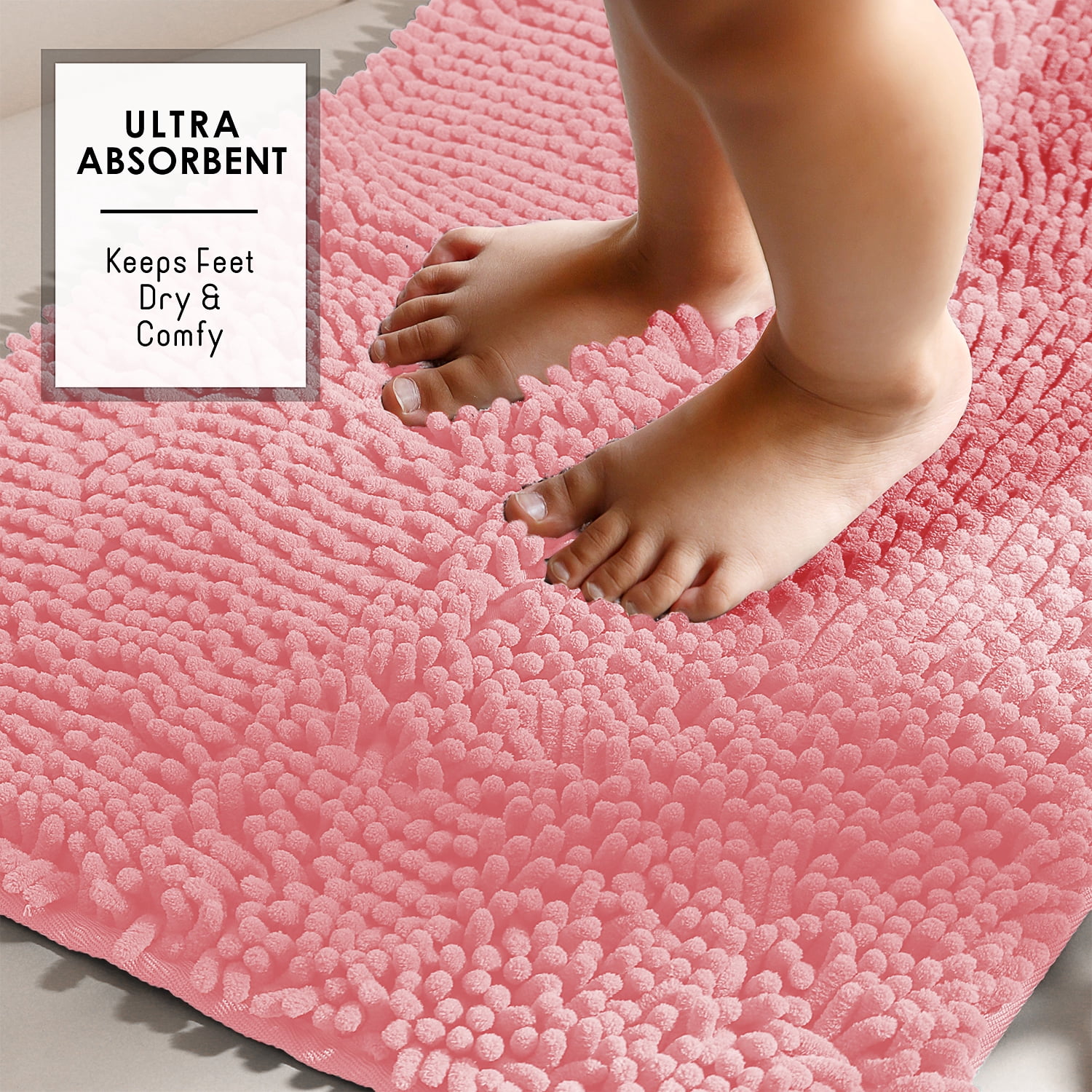 Lammaloe Chenille Bathroom Rugs Non Slip Bath Mat, 24×36 Ultra Absorbent, Bath Mats for Bathroom, Ombre Blue