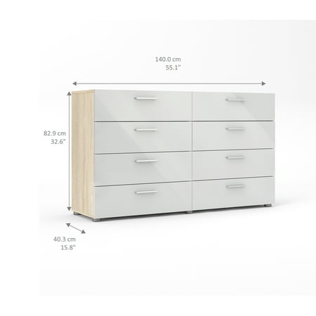 Euro Modern Chest Of 8 Drawer Double Dresser Oak Structure