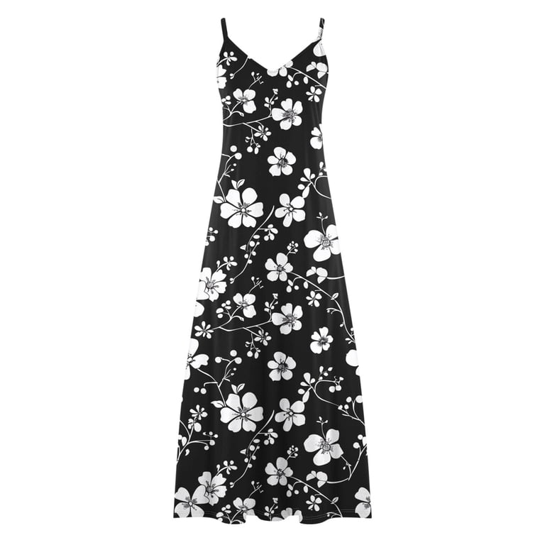 Atogsazn Summer Dresses for Women Casual Maxi Boho Floral Printed  Sleeveless A-Lined Dress V Neck Clothes Fashion Black XXL on Clearance -  Walmart.com