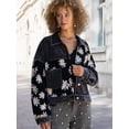 thumbnail image 5 of Women Cropped Corduroy Shacket Daisy Floral Button Down Fleece Varsity Crop Jacket Fall Patchwork, 5 of 7
