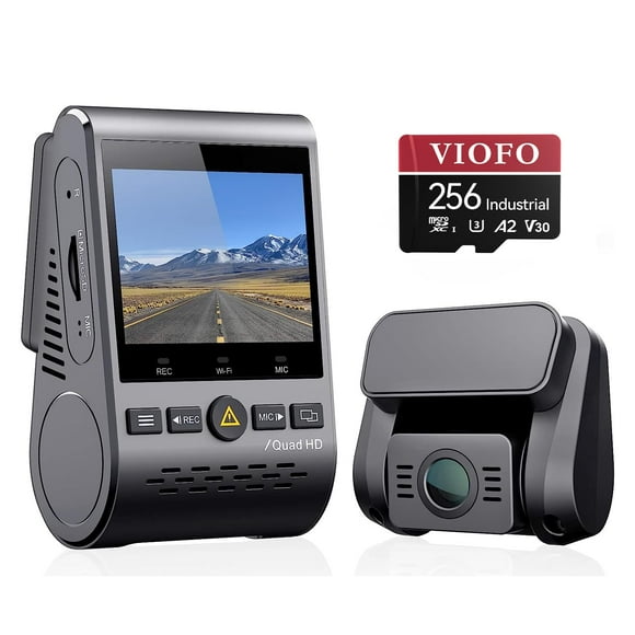 VIOFO A129 Plus Duo 2K 1440P Front & 1080P Rear Dash Cam with Wi-Fi, GPS, Night Vision + 256GB U3 A2 MicroSD Card Bundle for Ultra HD Recording & Reliable Stor