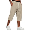 thumbnail image 2 of Lumtrix Men's Waffle Capri Pant Baggy Below Knee Summer Sweat Shorts Elastic Waist Athletic Casual Drawstring 3/4 Pants with Pockets Khaki M, 2 of 6