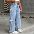 thumbnail image 4 of Jeans for Girls 10-12 Fashion Loose Casual Straight Leg Denim Pants Wide Leg Trousers with Bowknot School Outfits, 4 of 7
