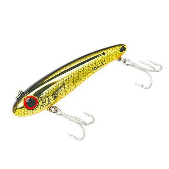 Bomber Mullet Lipless Crankbait 3 1/2" Gold Chrome Black Orange 5/8 oz.