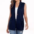 thumbnail image 4 of Vestes d'Automne et d'Hiver pour Femmes, Cardigan Sans Manches Décontracté à devant Ouvert, Gilet Cardigan à Simple Boutonnage avec Poches Bleu, 4 of 6