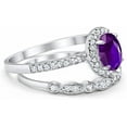thumbnail image 2 of Divine Creation 14K White Gold Plated 2.10 Ct Oval Cut Purple Amethyst Wedding Engagement Halo Bridal Ring Set 925 Sterling Silver For Women's -7.5, 2 of 3