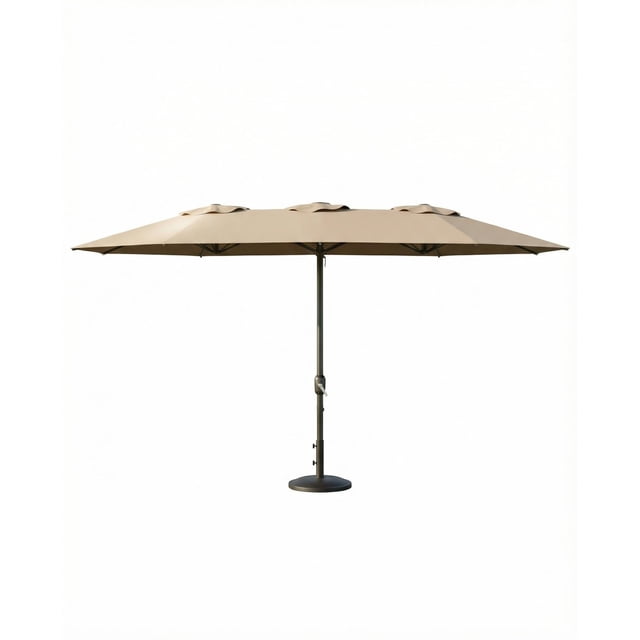 Patio Umbrella Market Umbrella 13ft Tan - Double-Sided Rectangular Sun Shade, Heavy Duty Fade & UV Resistant, Ventilated Design for Backyard, Pool, Deck (1-Pack, Base Not Included)