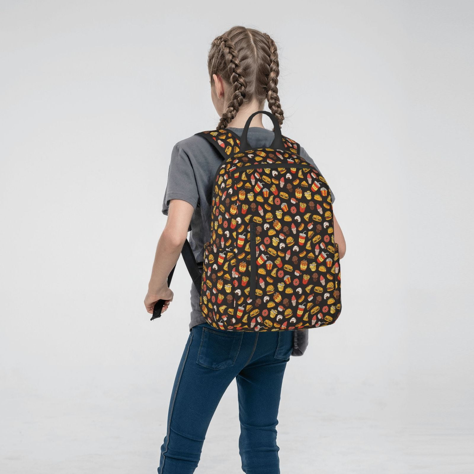 Defioc Burger Fries Pattern Travel Laptop Backpack,Lightweight Backpack Travel Hiking Daypack Backpack Work Bag for Men Women
