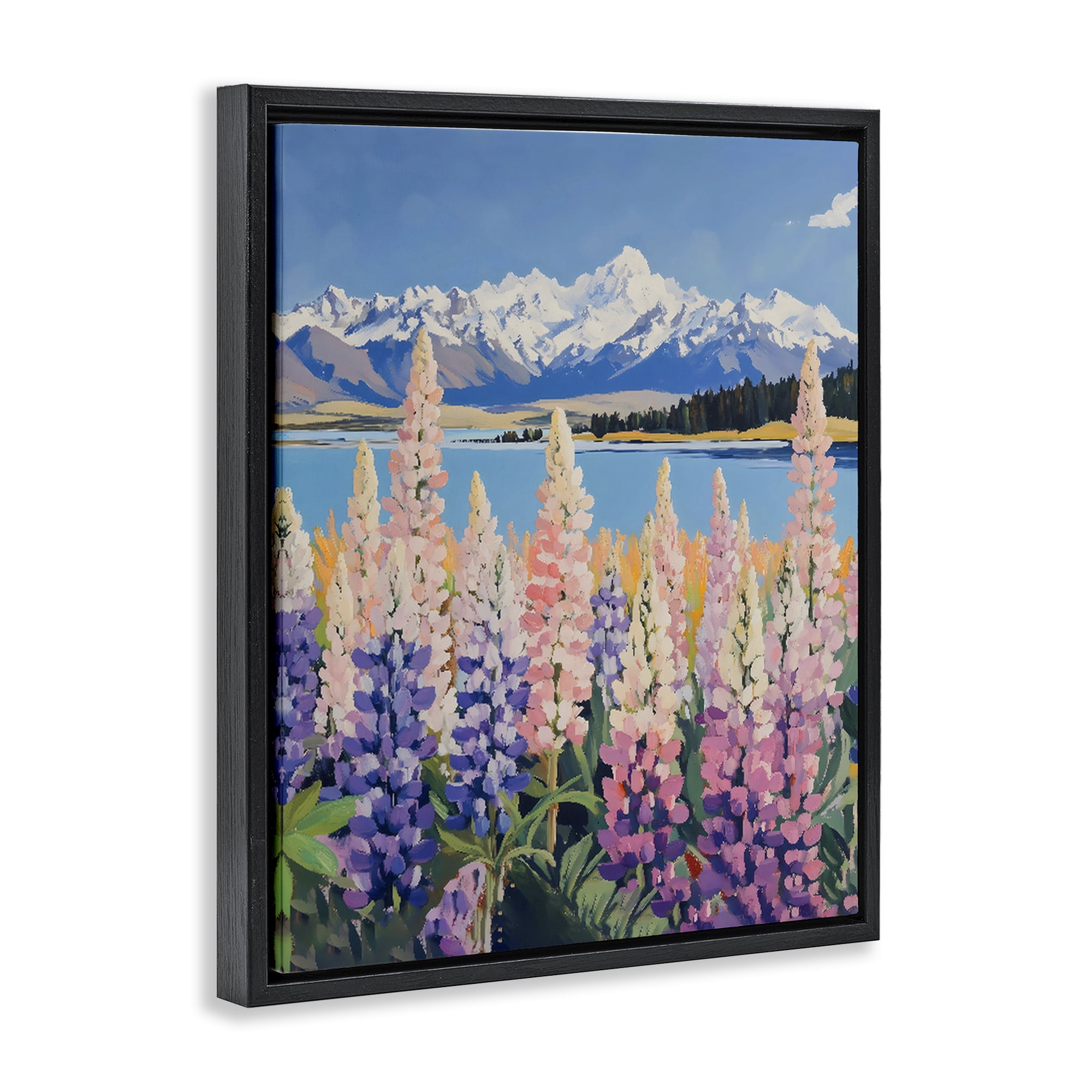 Stupell Industries Mountains & Wildflowers by Lake Black Framed Floater Canvas Wall Art, design by The Prints Vibe