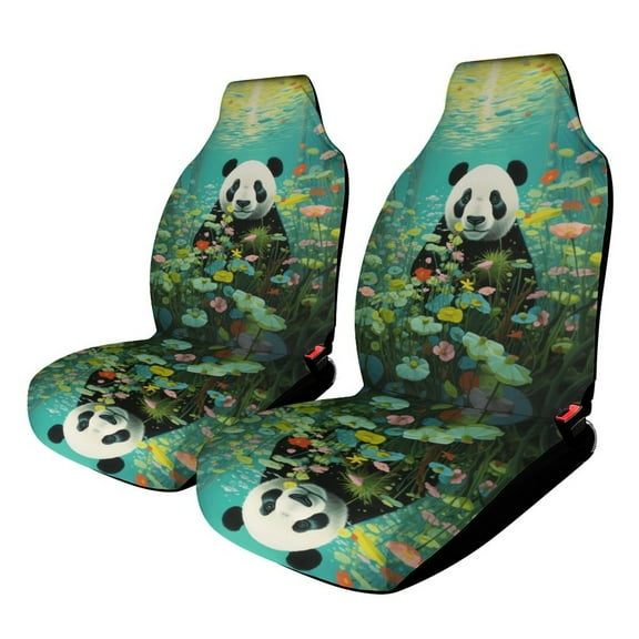 Funny Cute Panda Car Seat Covers Front Seat Protector Cover Mat Full Set of 2pc Universal Bucket Seat Cover for Car SUV Automotive