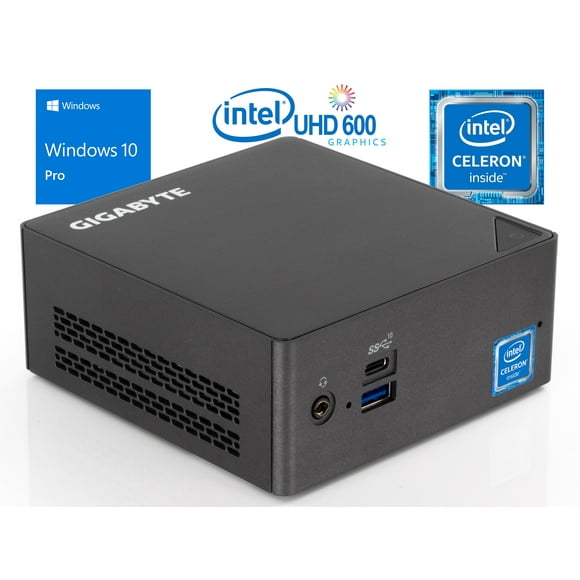 GIGABYTE BRIX Mini PC, Intel Celeron Quadricœur J4105 jusqu'à 2,5 GHz, 4 Go RAM, 128 Go NVMe SSD + 1 To HDD, HDMI, Mini DisplayPort, LAN, Wi-Fi, Bluetooth, Windows 10 Pro