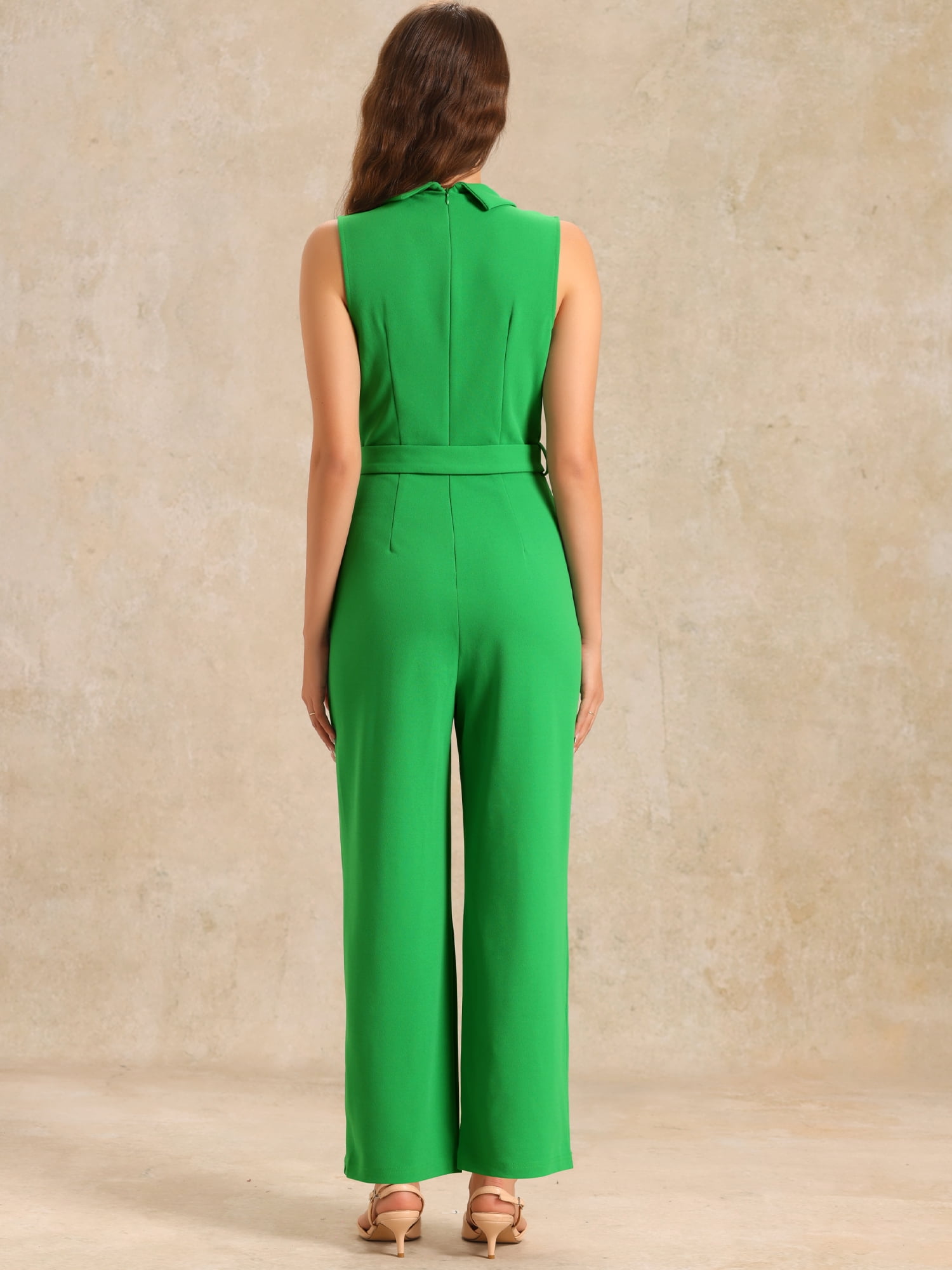 DARING DIVA Women's Casual Sleeveless Shawl Collar Office Jumpsuit XL Grass Green