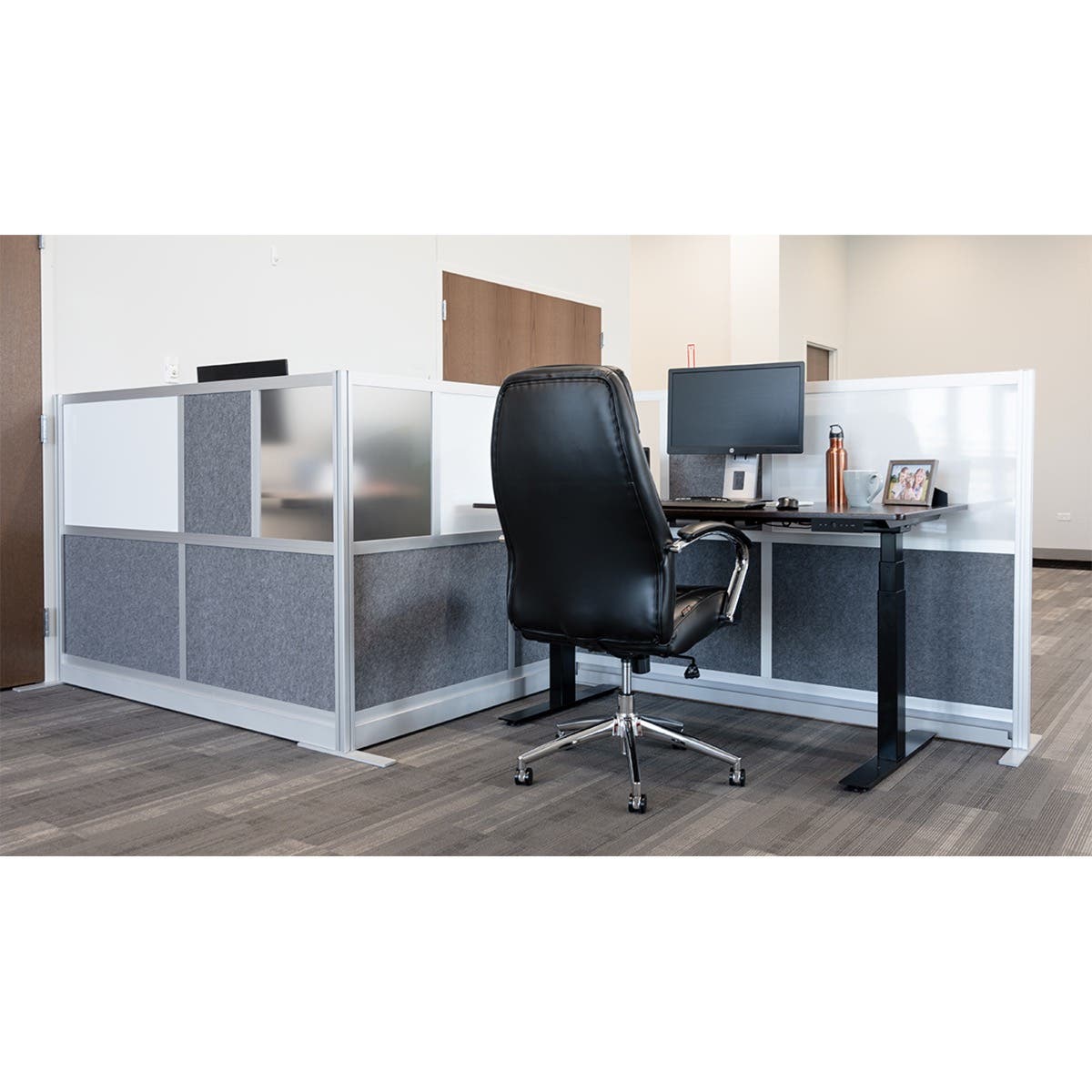 Luxor Workflow Modular Wall Room Divider System - Silver Frame - 70" x 48" Starter Wall with Whiteboard, Freestanding