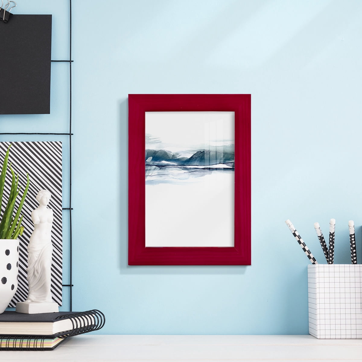 Stark Horizon I - Framed Print w/glass - Cherry Red