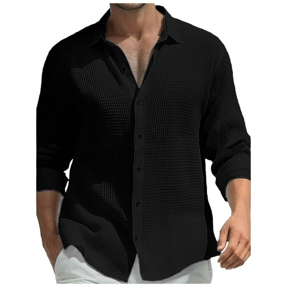 Men's Long Sleeve Solid Knit Shirt - Casual Button Up, Relaxed Fit for Vacation & Office