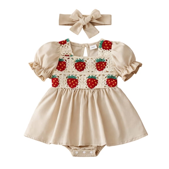 Karoyedx Dresses for Baby Girls Preemie Newborn Baby Girl Clothes Infant Cotton Linen Romper Summer Outfit for Girls Ruffle Sleeve Bodysuit Jumpsuit Beige Size,12-18 Months