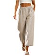 thumbnail image 2 of Asgosdo Women Cotton Linen Cropped Pants Elastic High Waist Wide Leg Trousers Casual Summer Loose Culottes S XXXL, 2 of 5