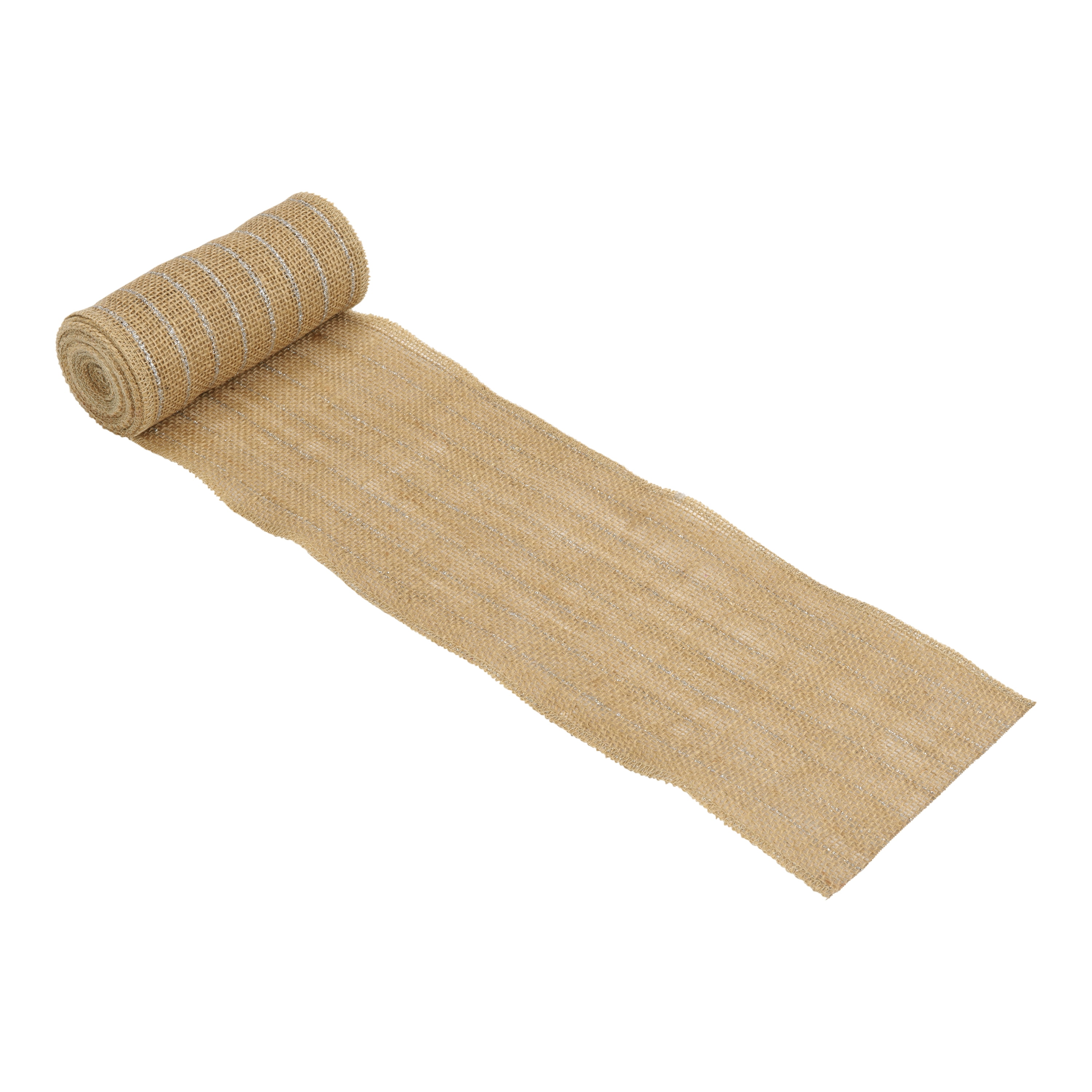 Love, Laugh, Craft Jute Burlap Roll Precut, 6in W x 5 Yards, 740-28, Brown/Silver Stripe Glitter