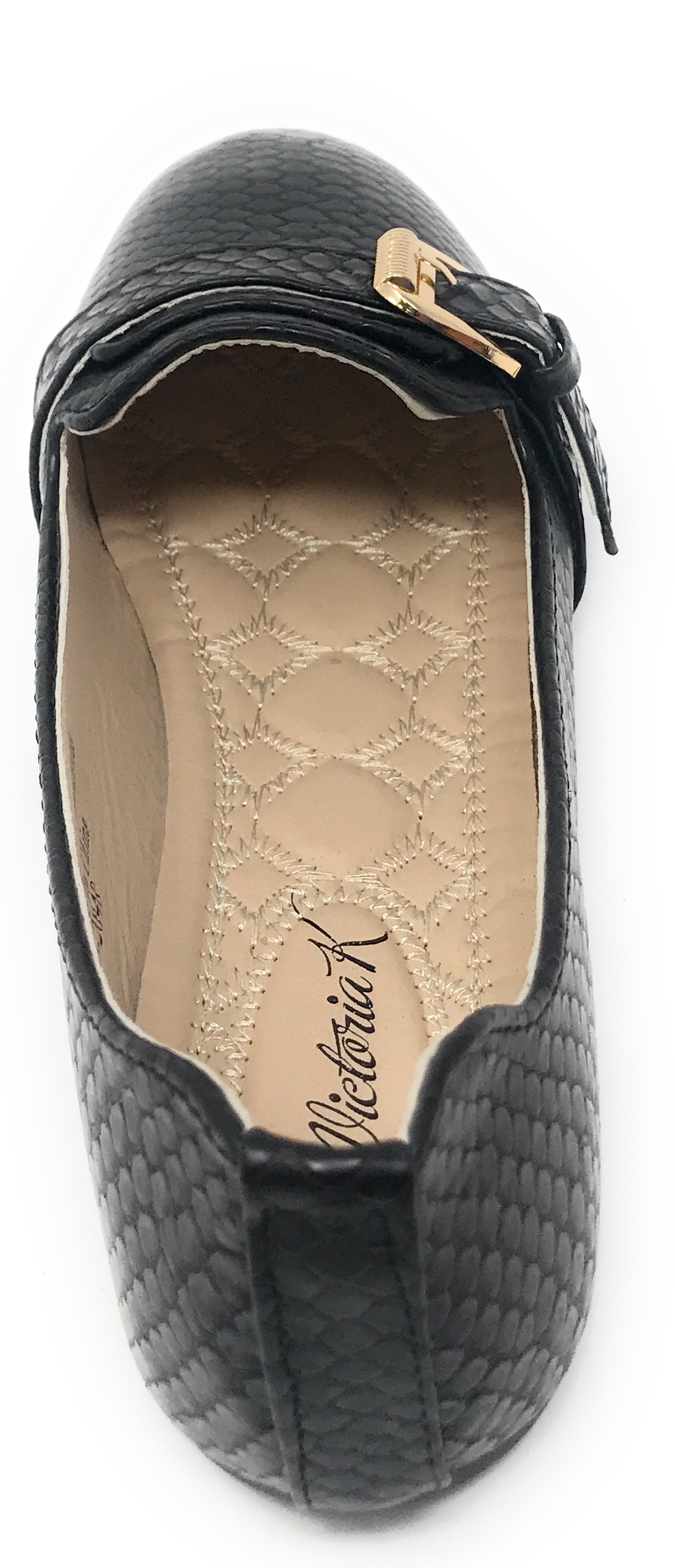 Victoria K Women's Faux Snake Skin With Gold Buckle Ballerina Flats
