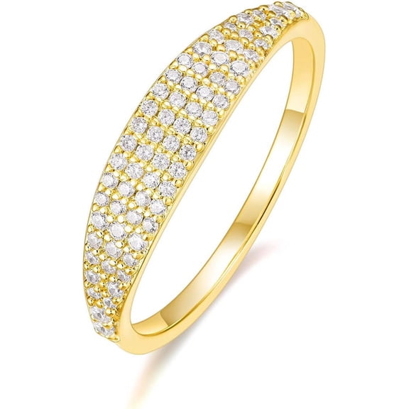 Mameloly Wedding Bands for Women 14K Gold Plated Slim Signet Ring Stackable Pave Cubic Zirconia Dainty CZ Engagement Rings for Her Size 3-12