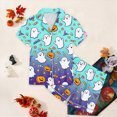 thumbnail image 5 of CAUYDY Girl 2 Piece Halloween Pajama Set Kids Cute Print Satin Short Sleeve Button Up Shirt Elastic Waist Shorts Set Sleepwear,10-11 Y, 5 of 6