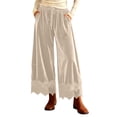 thumbnail image 2 of Karymi Athletic Shorts for Women Solid Velvet Wide Leg Long Pants, Elastic Drawstring High Waist Trousers, Hollow Lace Scalloped Hem Side Pockets Palazzo Pants Sweatpants Women, 2 of 8