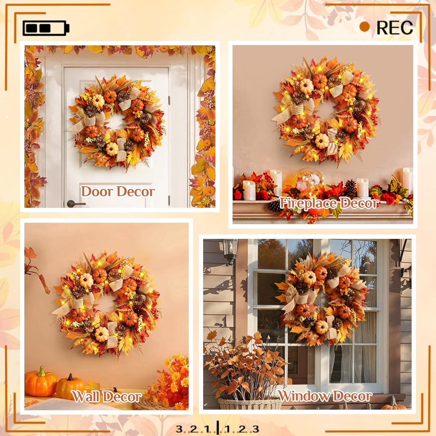 Waipfaru 20-Inch Lighted Fall Wreath with Maple Leaves photo 7