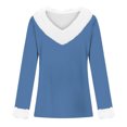thumbnail image 4 of Olyvenn Stylish Faux Fur Trim V Neck Fashion Sweatshirts for Women Solid Loose Xmas Long Sleeve Pullover Holiday Tops Tunic Blouses Blue 4, 4 of 4