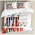 thumbnail image 3 of Lifestyle Duvet Cover Set Queen Size, I Love Music Phrase in Grunge Effects and Birds Flying Soul Freedom Illustration, Decorative 3 Piece Bedding Set with 2 Pillow Shams, Multicolor, by Ambesonne, 3 of 3