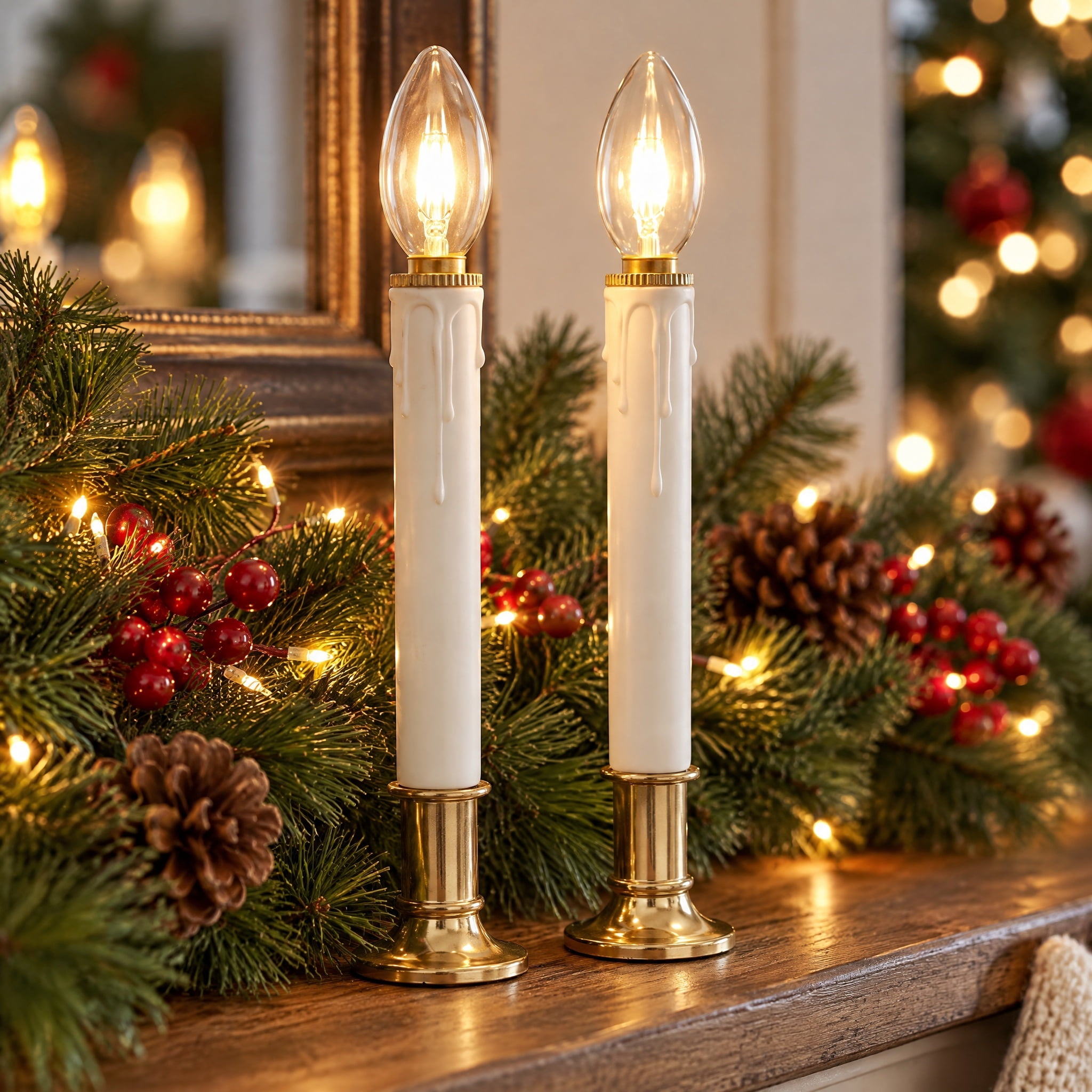 Indoor Battery-Operated LED Flameless Christmas Taper Candle Lamps, Warm White, 9", 2 Count, by Holiday Time
