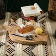 thumbnail image 2 of Burned Wood Pizza Peel Leaf Shape Round Serving Display Tray, 2 of 7