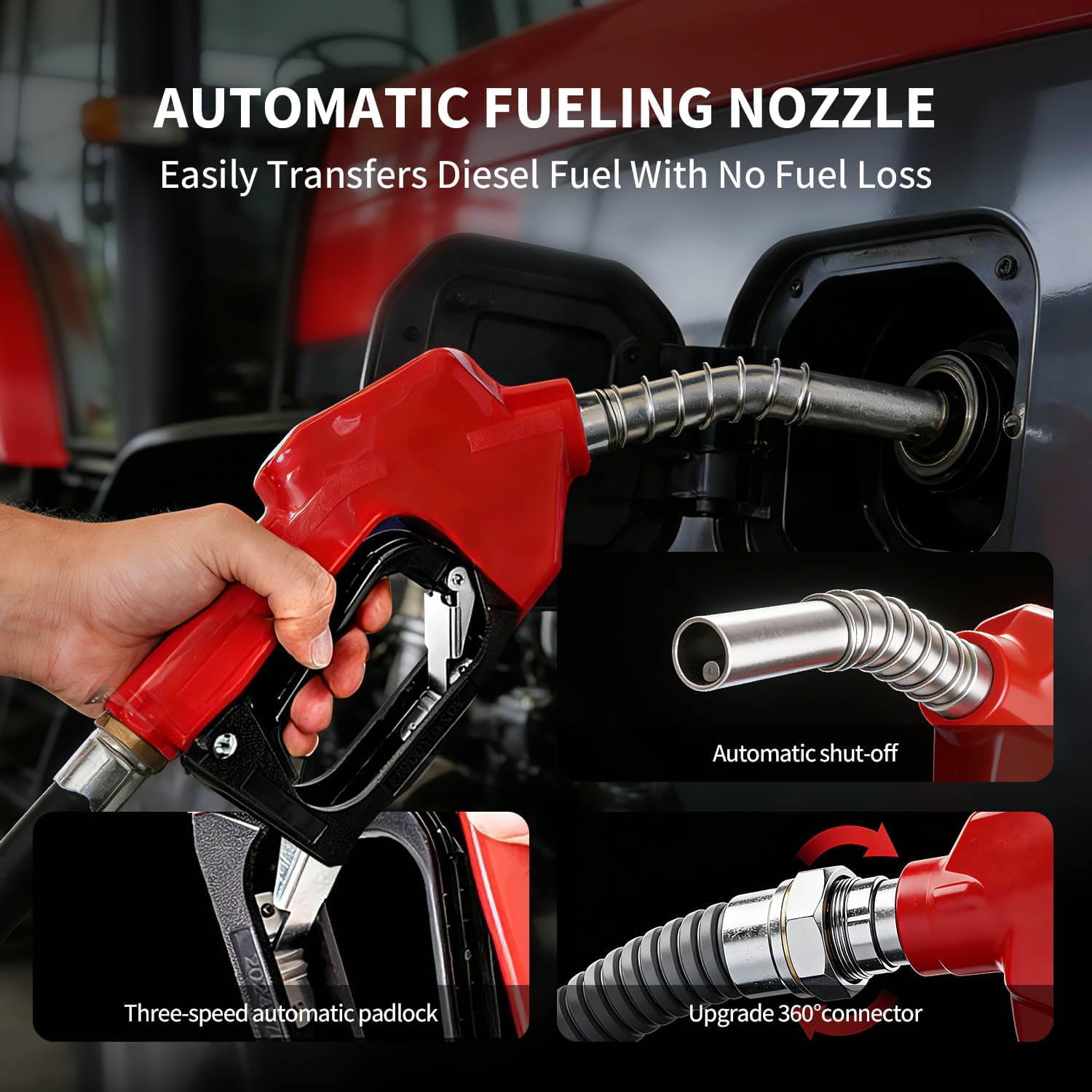 Portable 50 Gallon Diesel Fuel Transfer Tank with 12V Electric Pump, 11.9 GPM Flow Rate, 15ft Hose, Automatic Nozzle, Orange