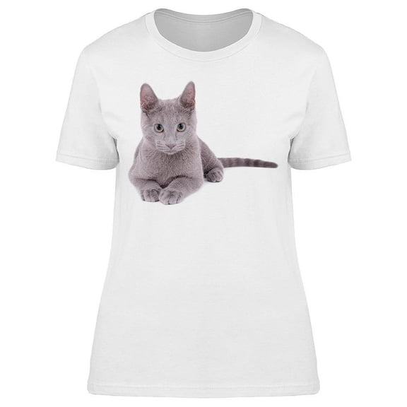 Young Russian Blue Male Cat  T-Shirt Women -Image by Shutterstock, Female XX-Large