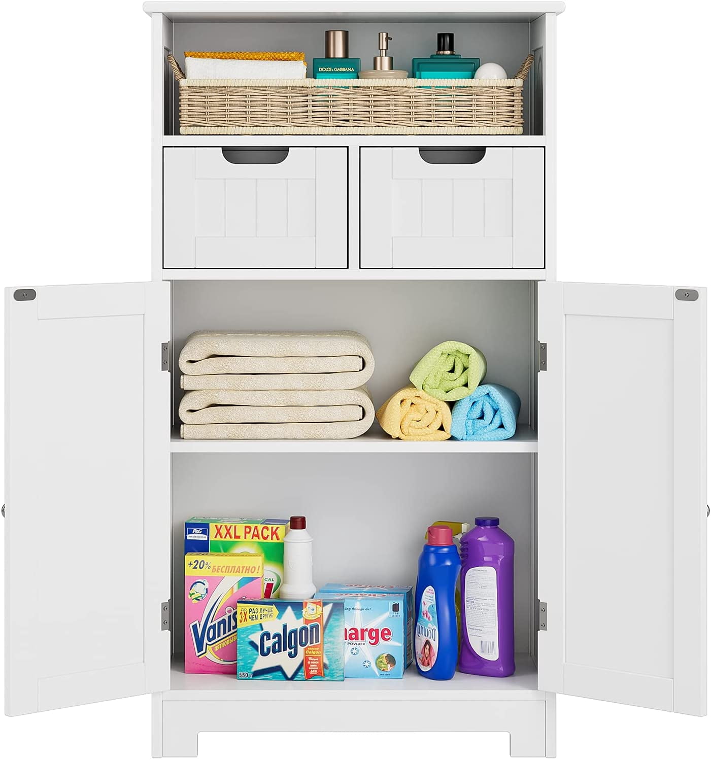 Homfa Bathroom Floor Storage Cabinet, Wood Linen Cabinet with Adjustable Shelf, Free Standing Organizer for Office Living Room, White