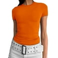 thumbnail image 4 of YDKZYMD Womens Crop Tops Graphic Layering Teen Girls Short Sleeve Basic Tee Slim Fitted Crew Neck Y2k Juniors Tight Shirt Cute Going Out Trendy Tops Orange M, 4 of 5