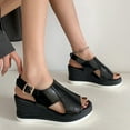 thumbnail image 4 of Women's Wedge Sandals Strappy Summer Sandals Dressy Black 8.5, 4 of 5