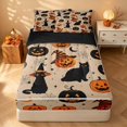 thumbnail image 2 of Homewish Halloween Retro Black Cat Zipper Twin Comforter Sets with Fitted Sheet and 2 Pillowcases, Witch Hat Pumpkin Zipper Bedding Set, Beige Orange, Black Reversible, 2 of 7