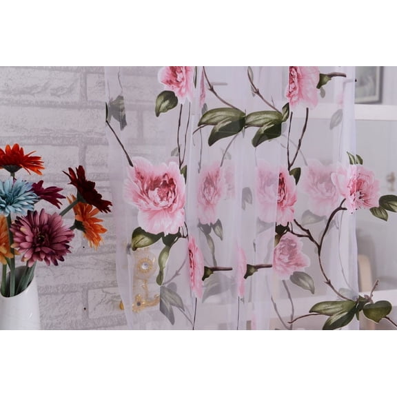 100 X 84 Curtains Double Window Curtains Sheer Curtain Cover Tulle Door Window Peony Brilliant Screens PK Balcony Home Decor Curtain Single Panel