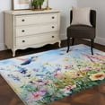 thumbnail image 3 of Watercolor Wildflower Area Rugs 4x6 ft Hummingbird Hand-painted Flowers Bird Washable Rug Non Slip Indoor Carpet Absorbent Floor Mat for Living Room Bedroom Dining Room, 3 of 9